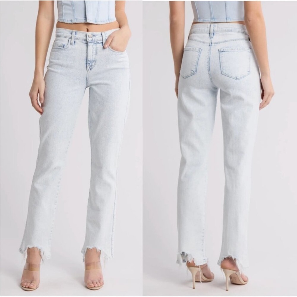 New L’Agence Harmon High Rise Slim Jeans Electra Light Blue Bite Hem Sz 25